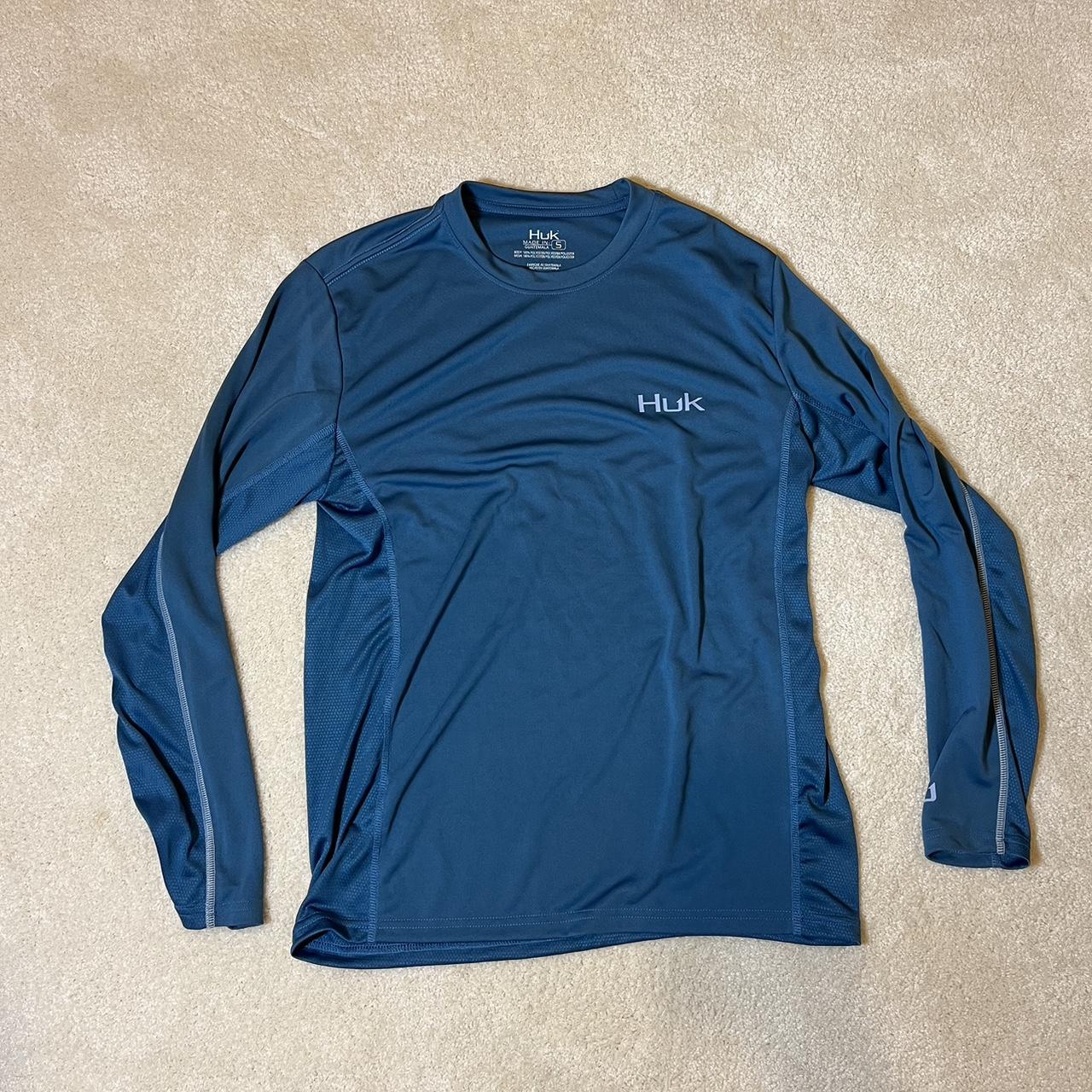 Huk fishing polyester blue fishing shirt worn once - Depop