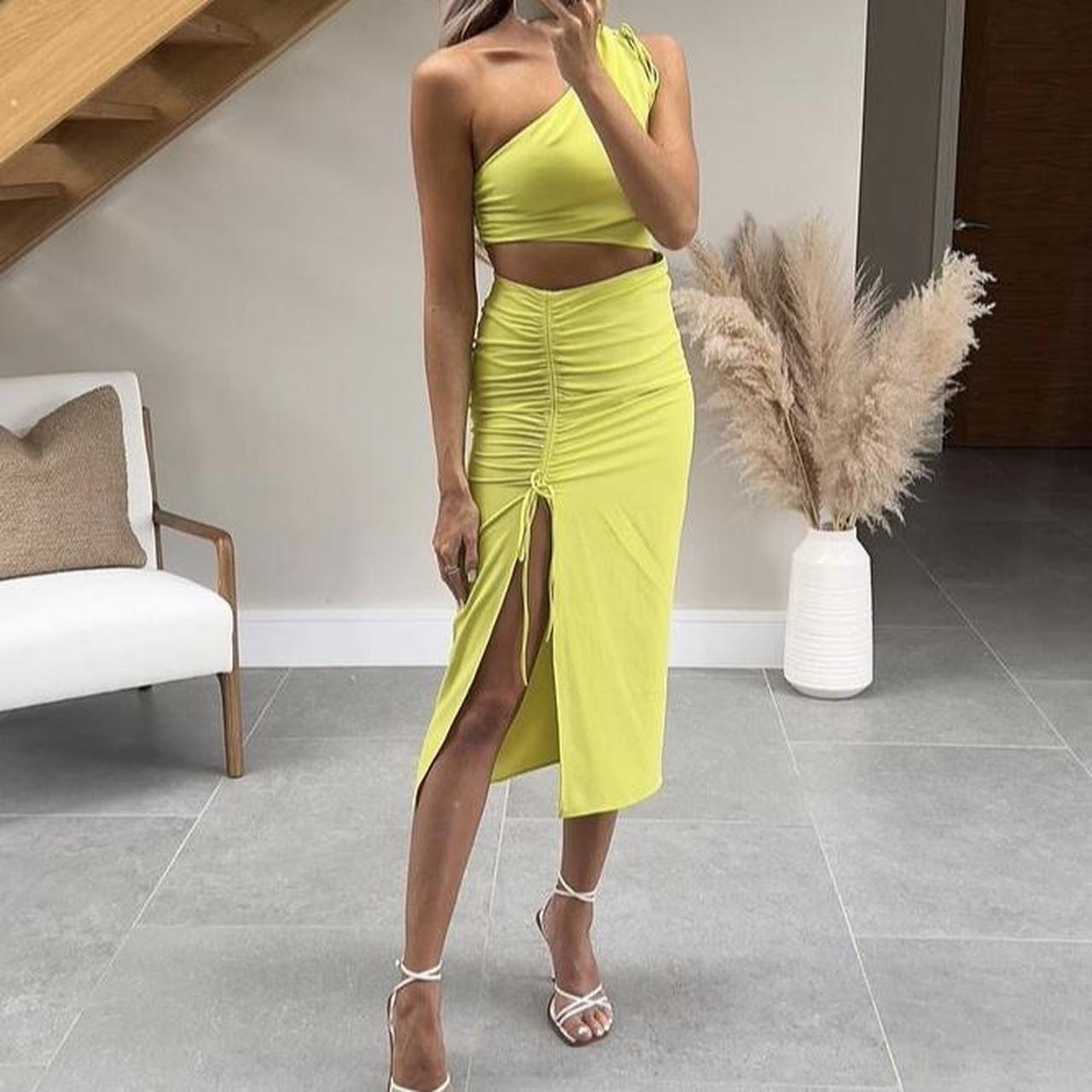 Zara lime green one shoulder midi cut-out