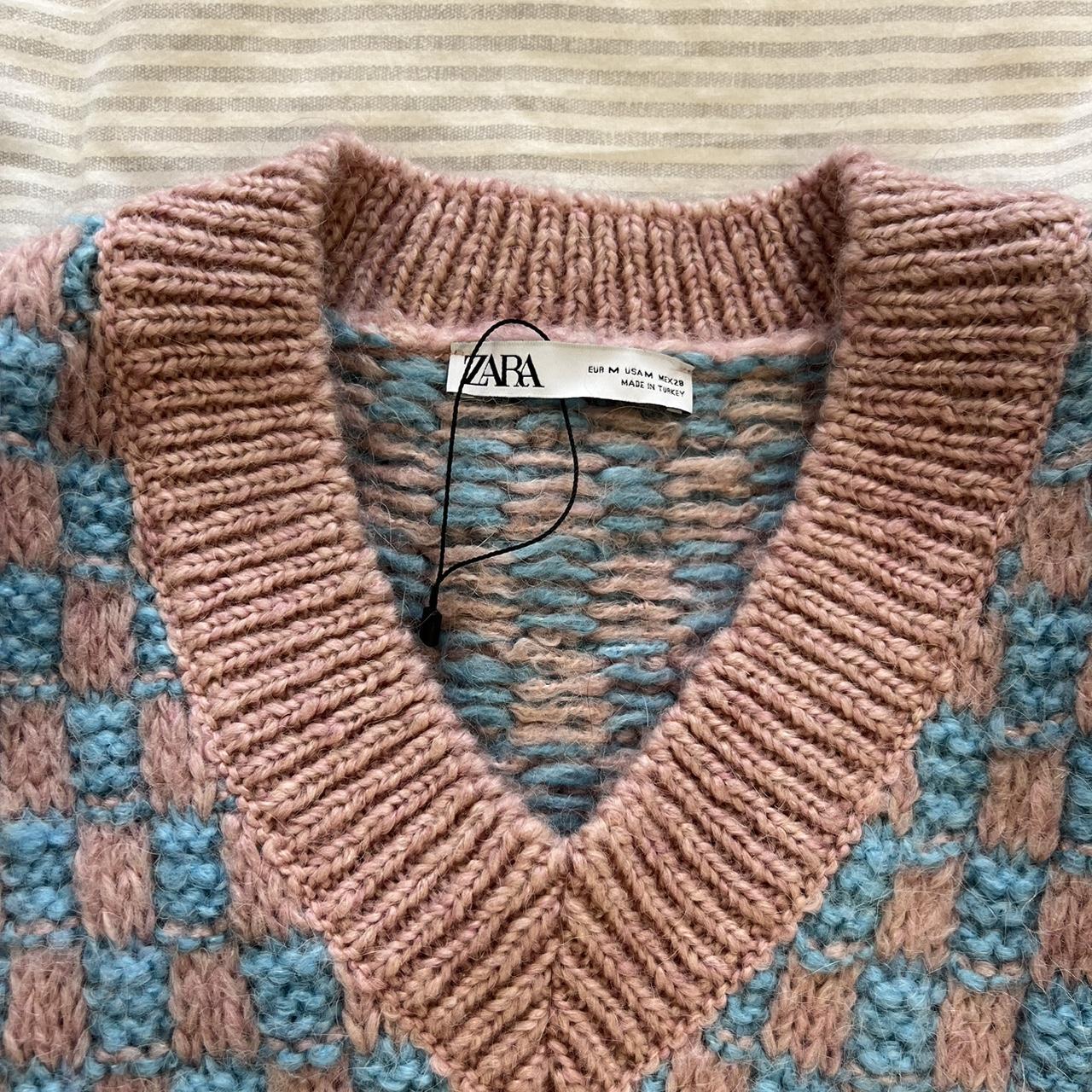 Zara pink and blue oversized checkered sweater vest