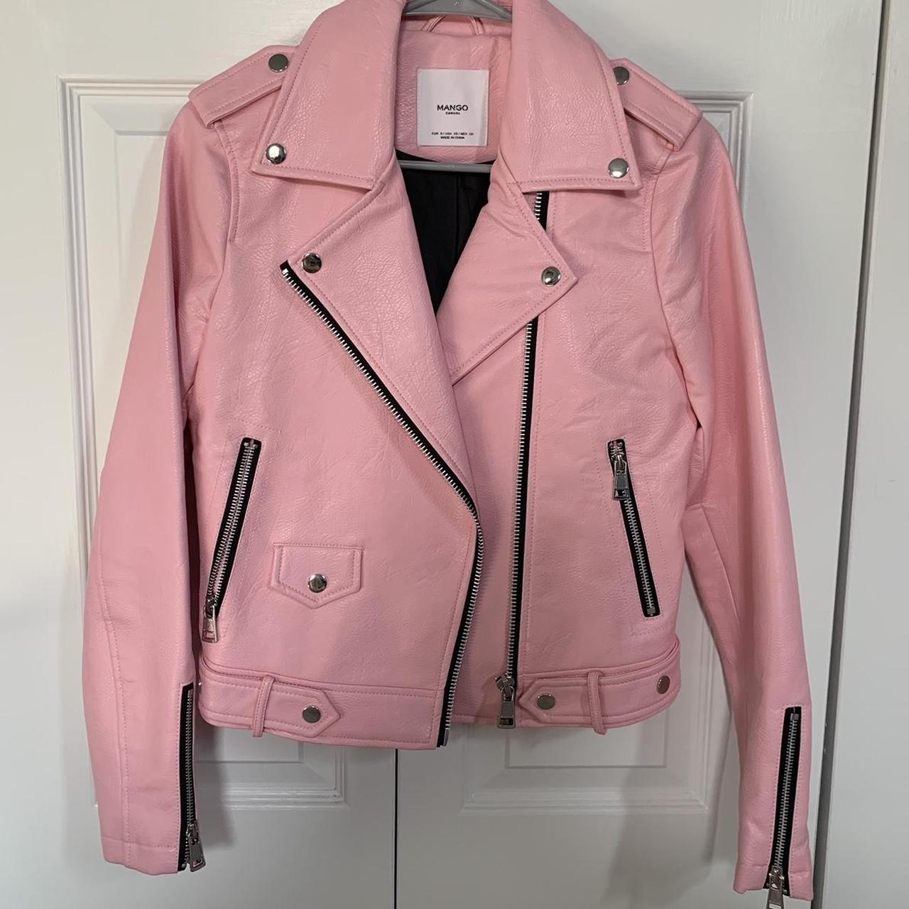 MANGO pink faux leather biker jacket