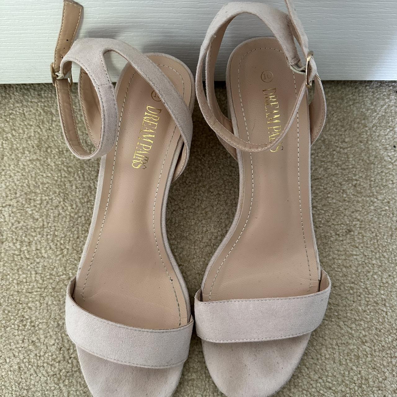 lightly worn faux suede baby pink low heels. all... - Depop