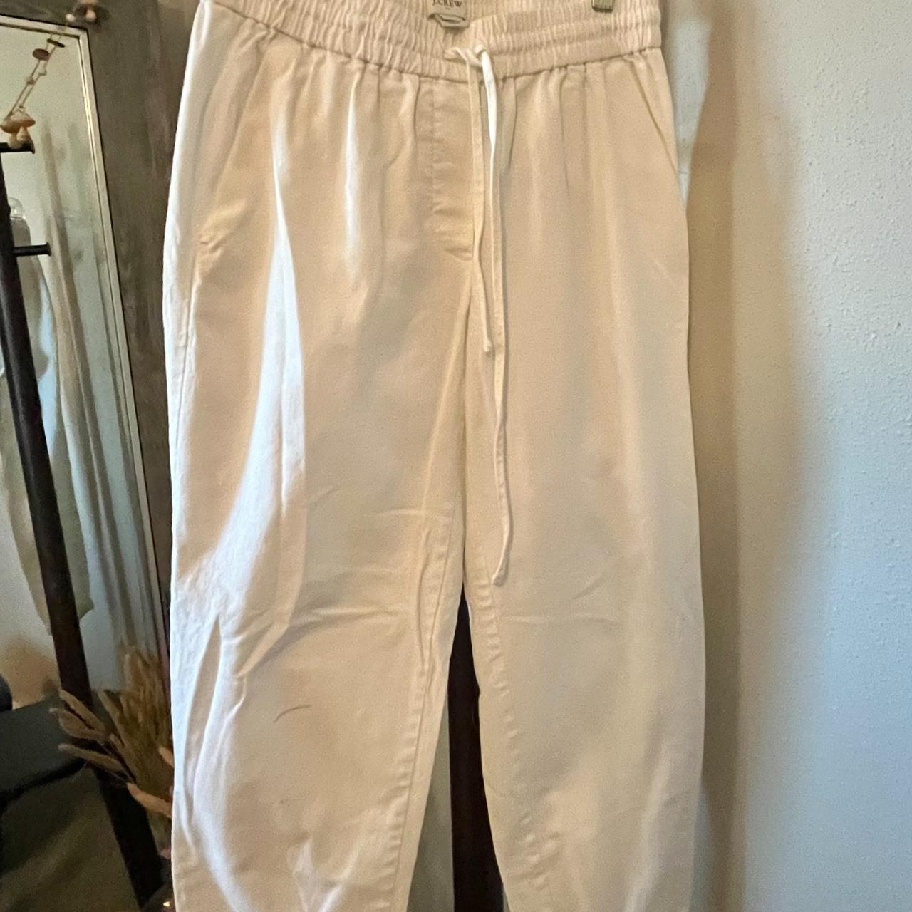 J Crew White Linen/Cotton Drawstring Pant- Size... - Depop