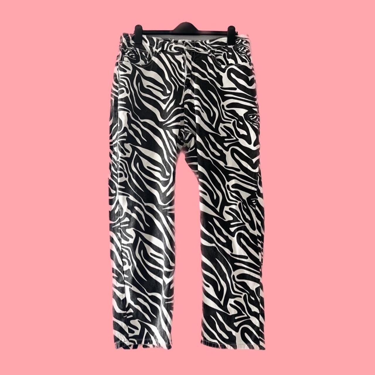 Straight leg zebra trousers Unbranded Size xl... - Depop