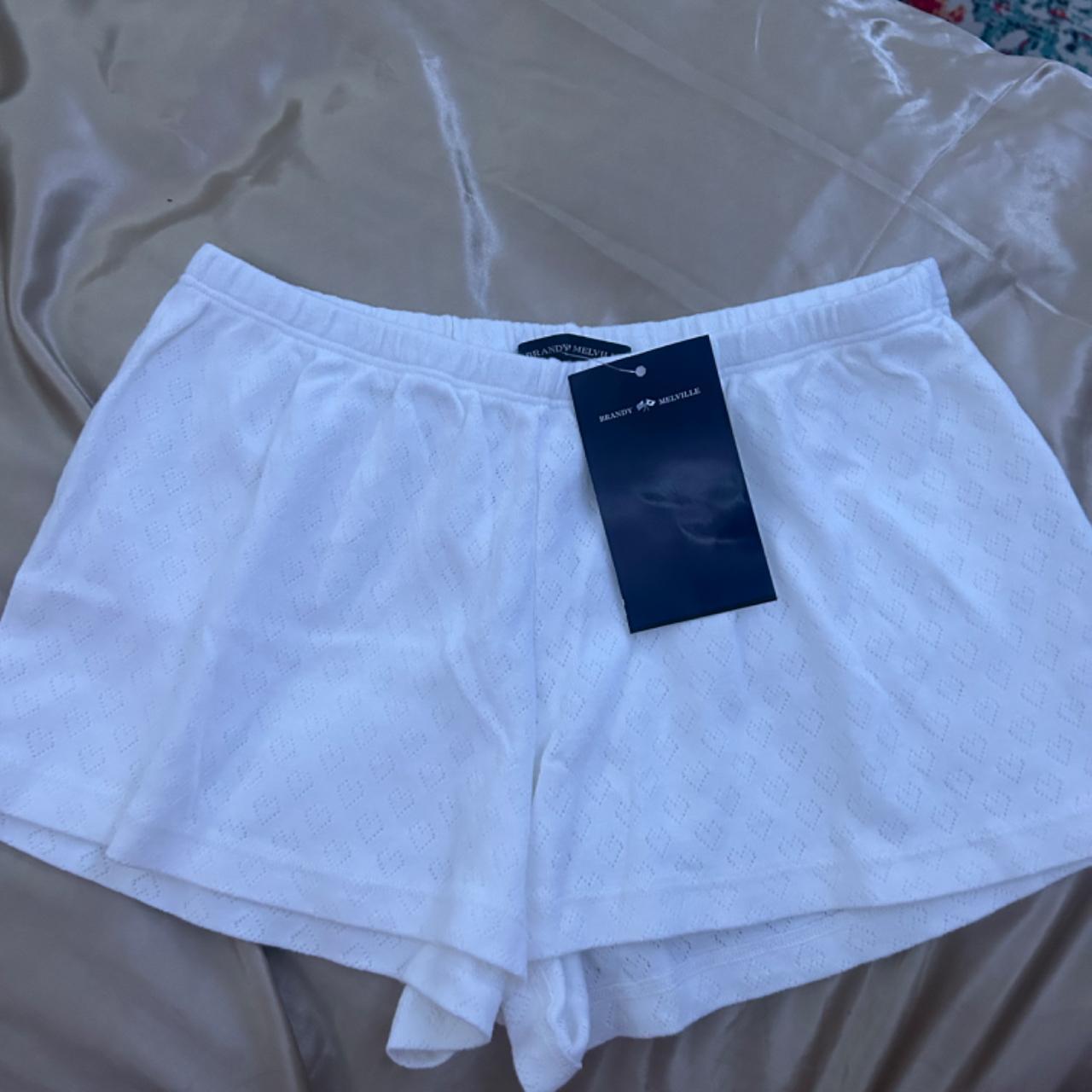 Brandy Melville white with blue heart shorts - Depop