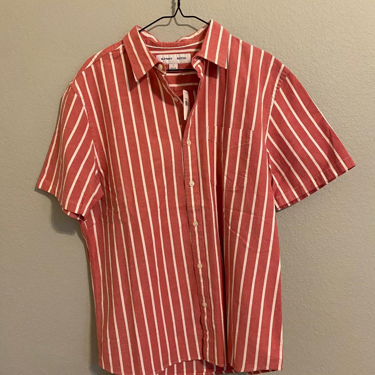 oxford pinkish red vertical striped shirt brand Old... Depop