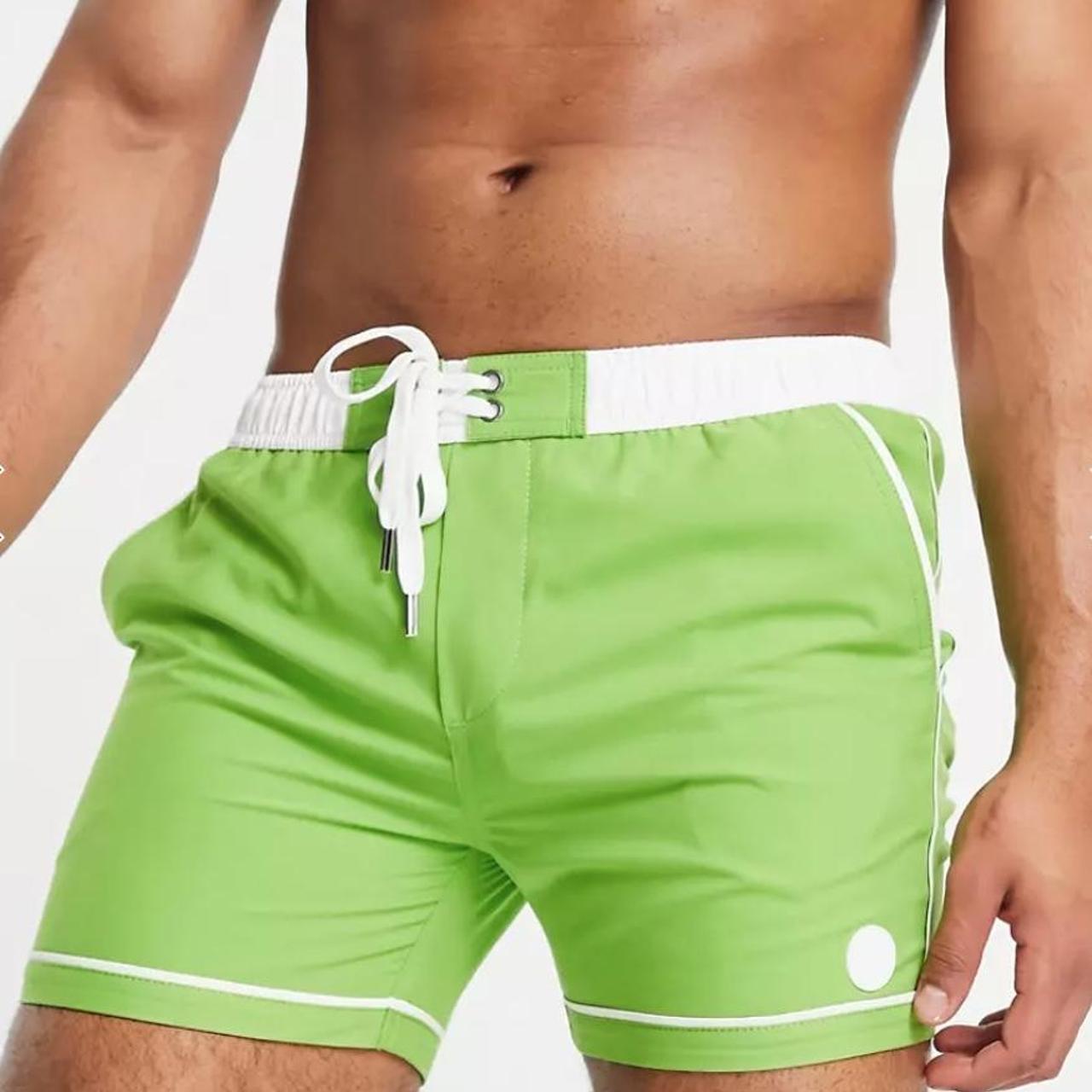 Native Youth Men's Green and White Swim-briefs-shorts