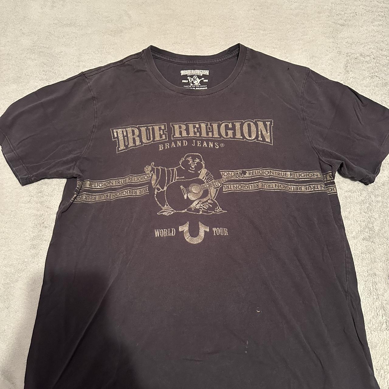 True Religion Men's Black and Gold T-shirt | Depop