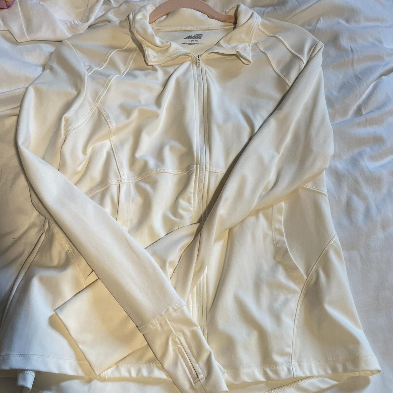 WHITE GYM ZIP UP SWEATER includes thumb holes... - Depop