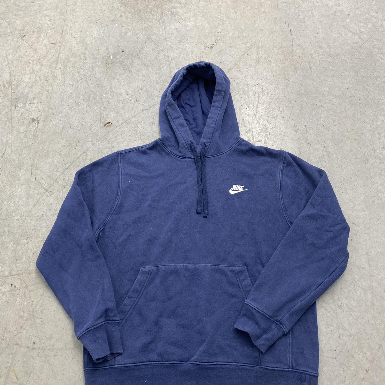 Nike Club Hoodie in navy colorway with embroidered... - Depop