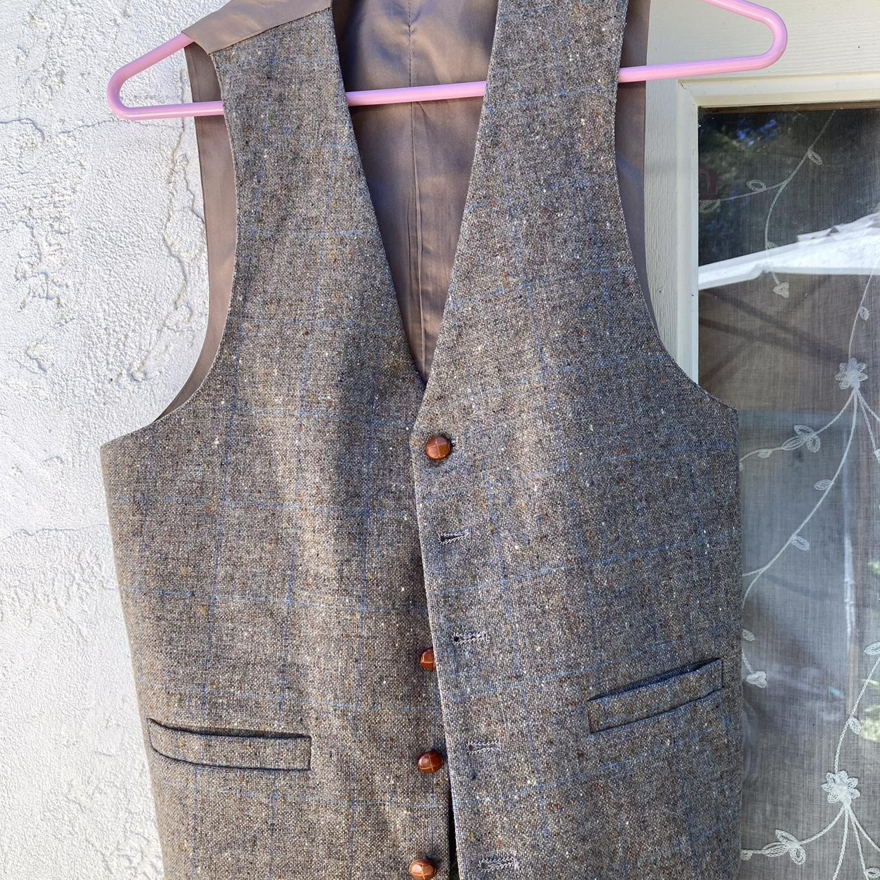 Brown tweed vest with two front pockets, lined in... - Depop