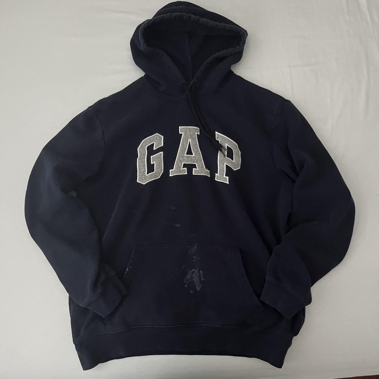 Navy Blue GAP Hoodie Size Large some paint splatters... - Depop