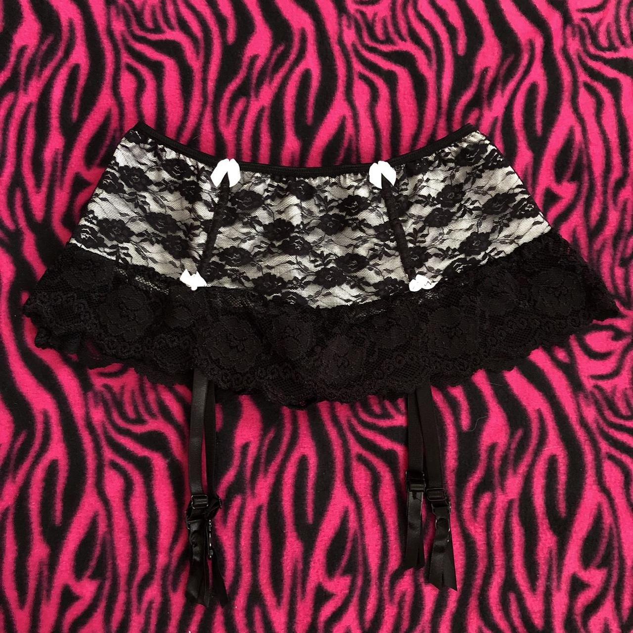 lace lingerie mini skirt, attached thong and garter... - Depop