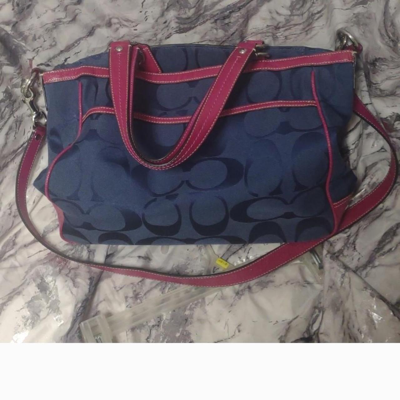 Authentic navy blue and pink Coach bag. Pink leather Depop