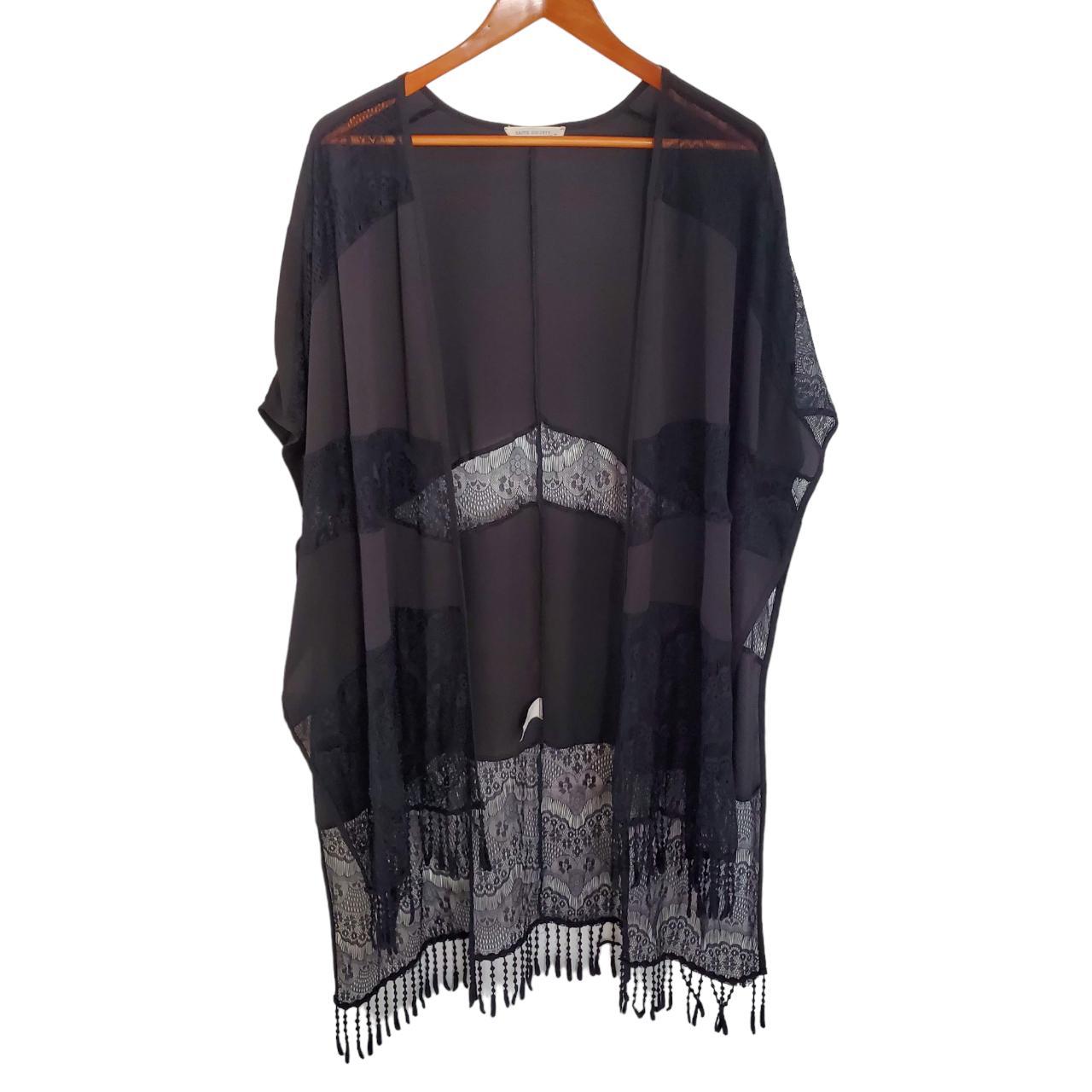 Flirty Black Lace Shawl Cardigan Kimono Haute... - Depop