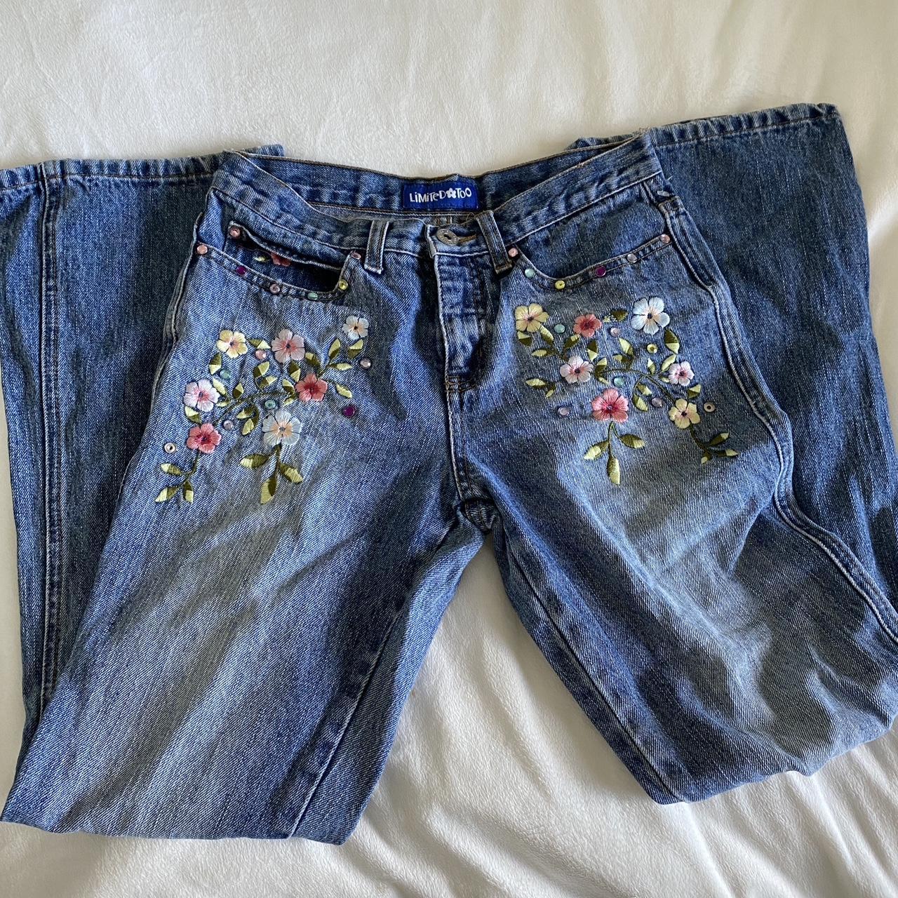 Vintage embroider and rhinestone y2k low wasted... - Depop