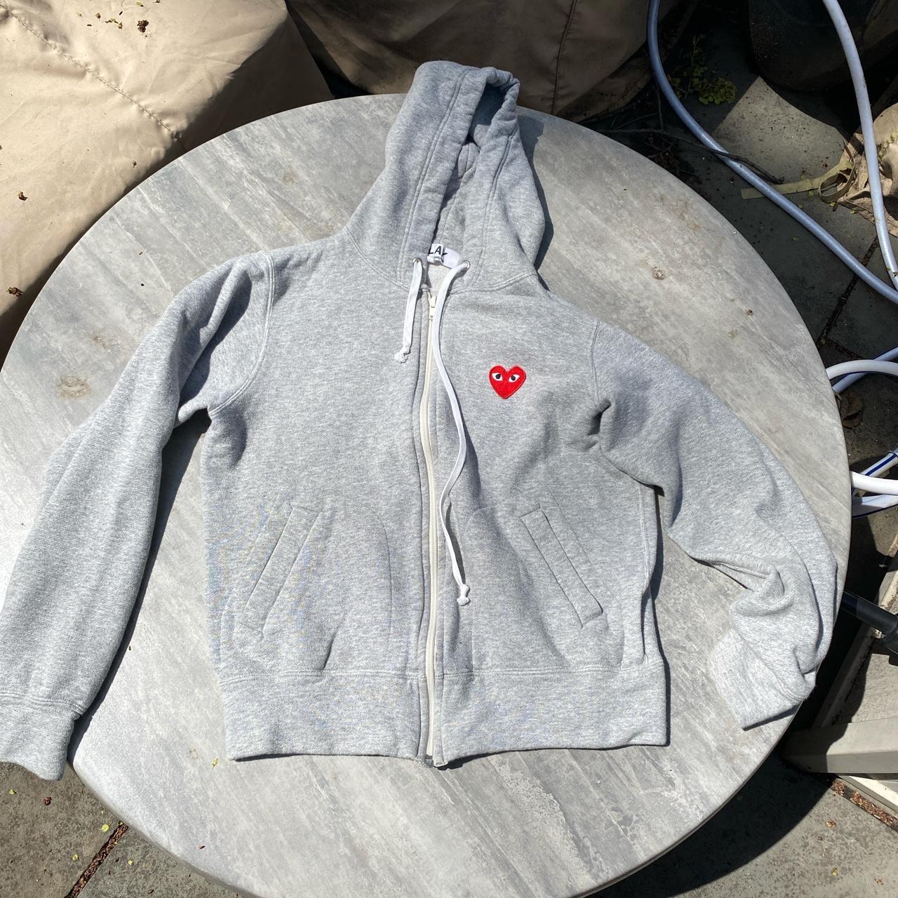 Comme des Garçons Play Men's Grey and Red Hoodie (2)