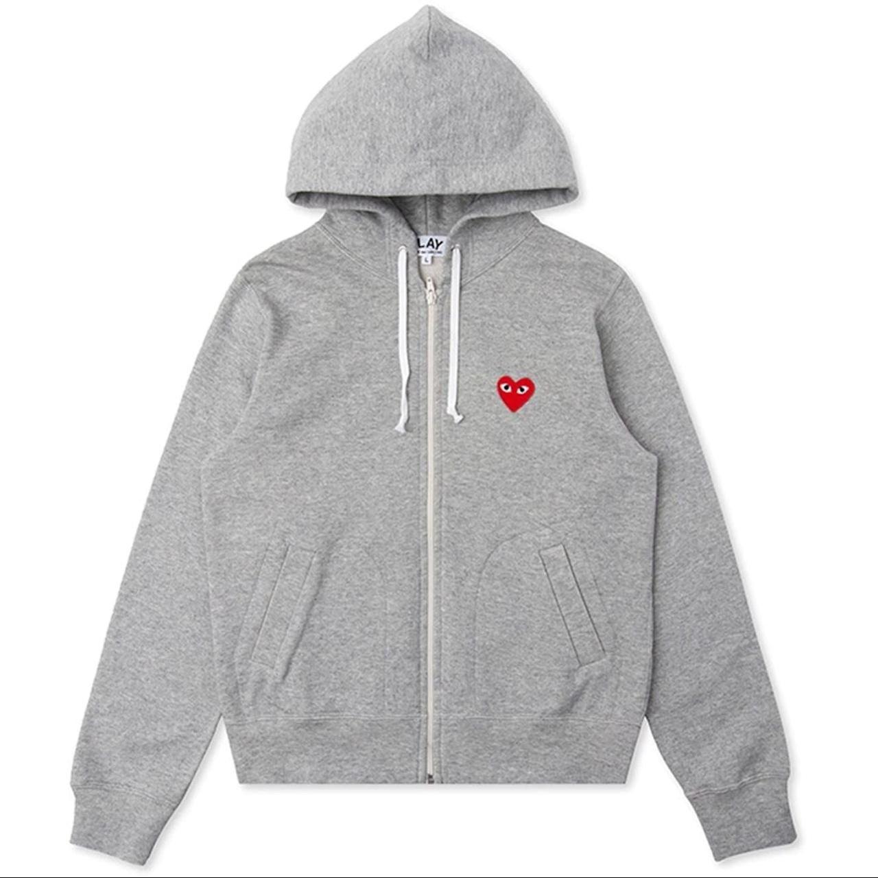 Comme des Garçons Play Men's Grey and Red Hoodie