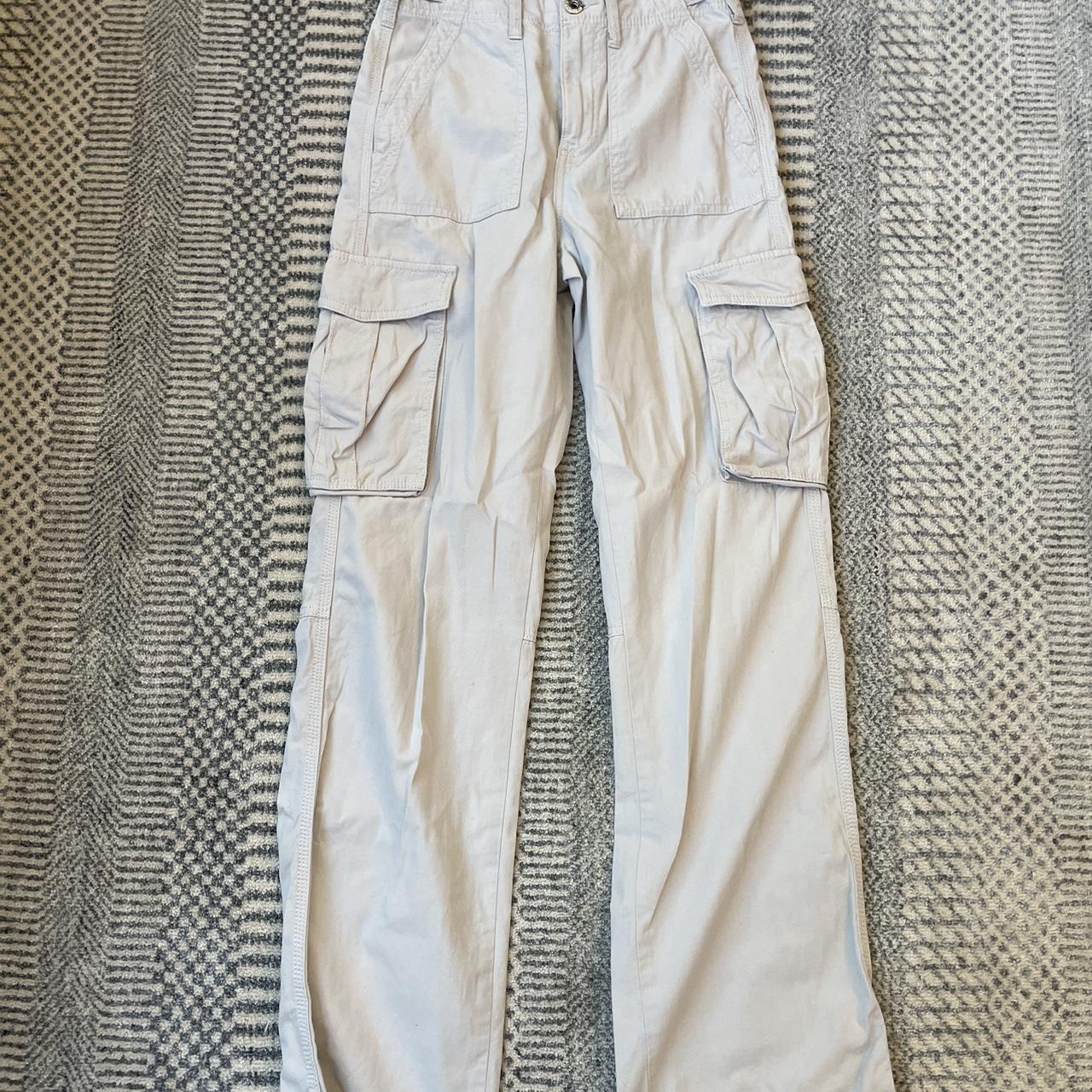 Bershka cargo pants, cream, gray and adjustable at... Depop