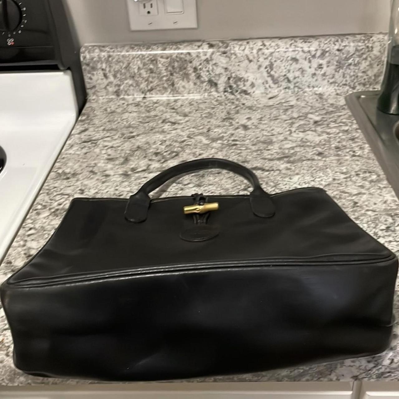 Longchamp Black Vintage Roseau Leather Bucket Bag