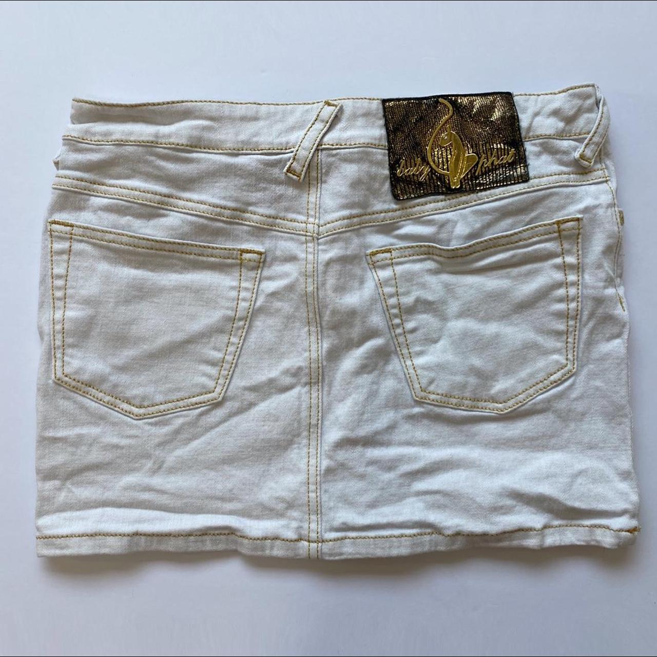 Baby Phat Women's White and Gold Skirt | Depop