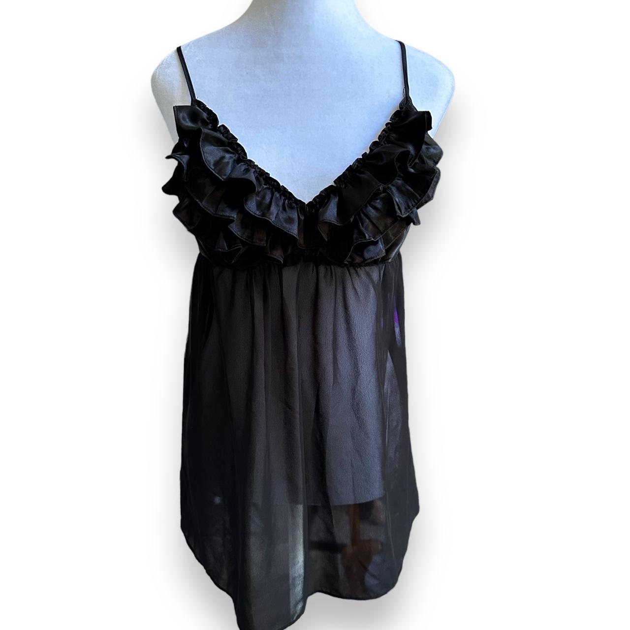 Vintage black ruffle top slip dress night gown