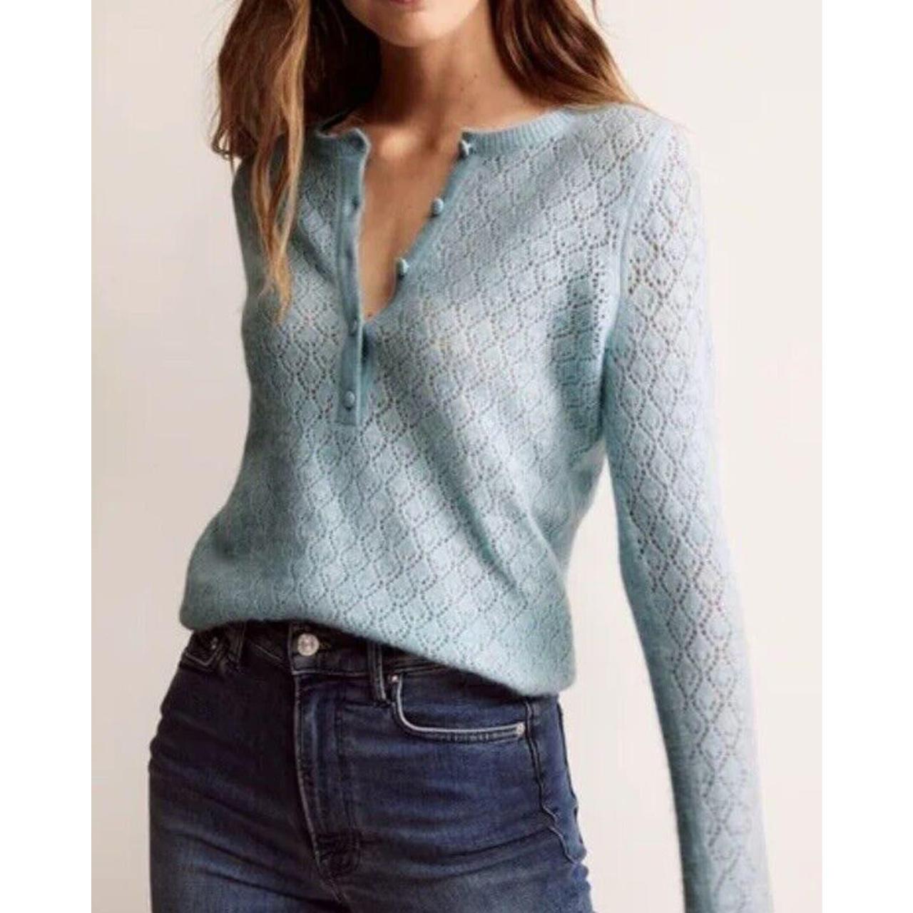 Boden Fluffy Henley Pointelle Jumper Cardigan Sz Xl - Depop