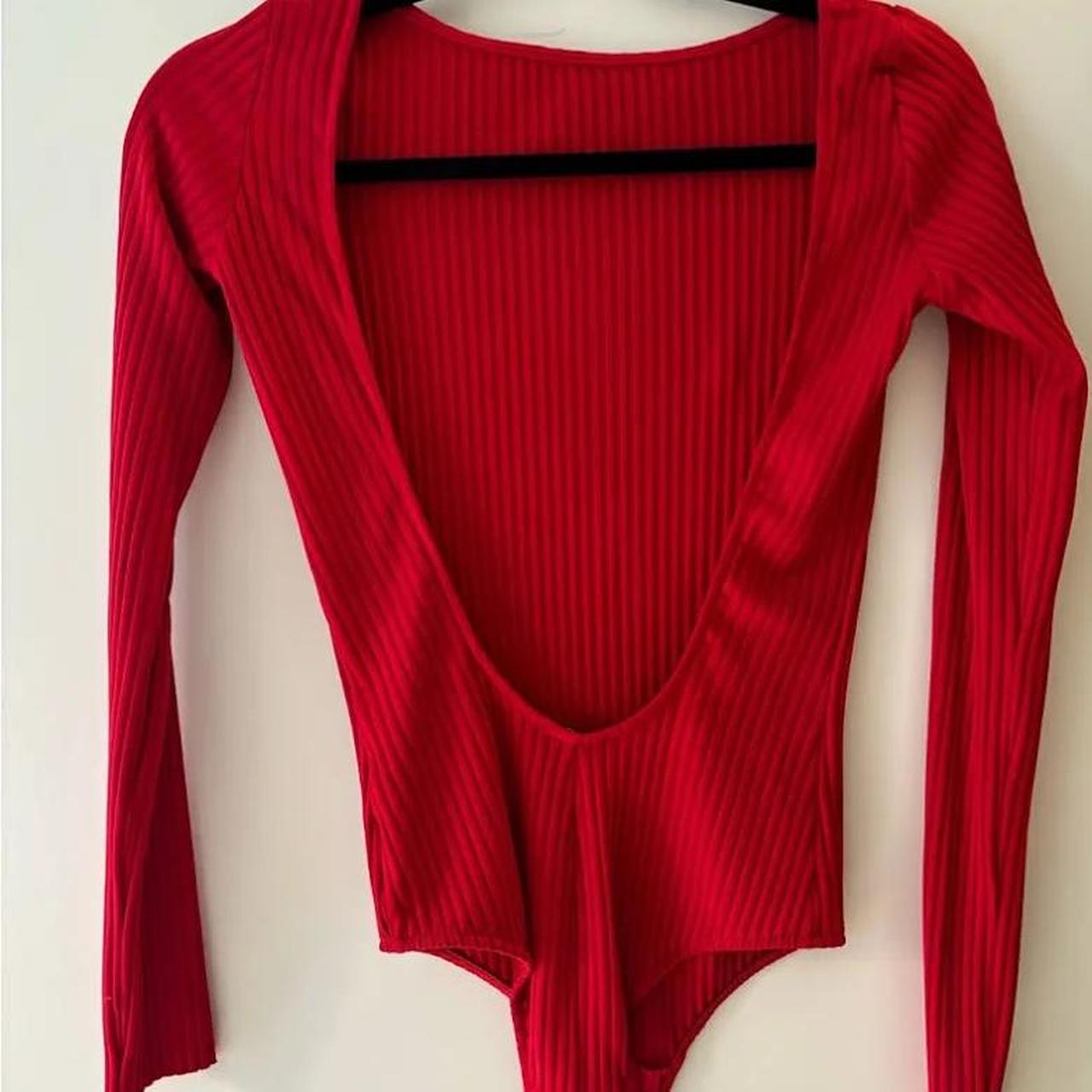Zara Deep V-Neck Red Bodysuit Size Small Ruched - Depop