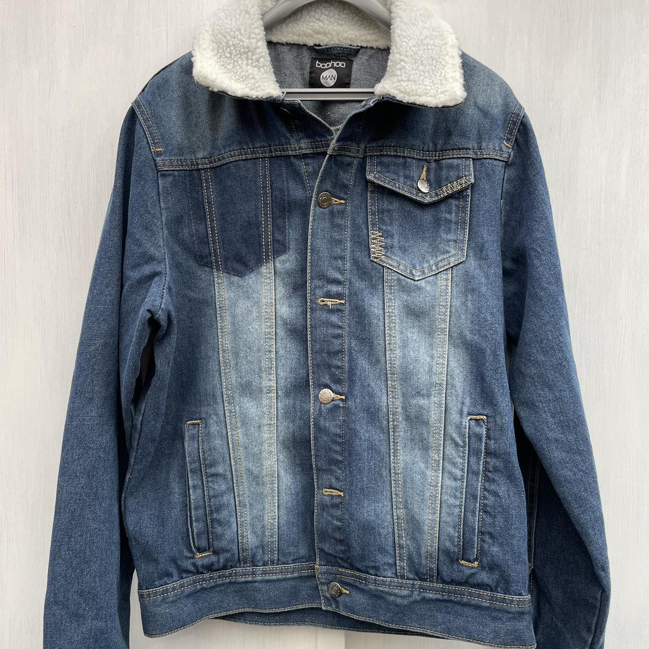 Men’s Blue Denim Jacket with fur collar Exceptional... - Depop