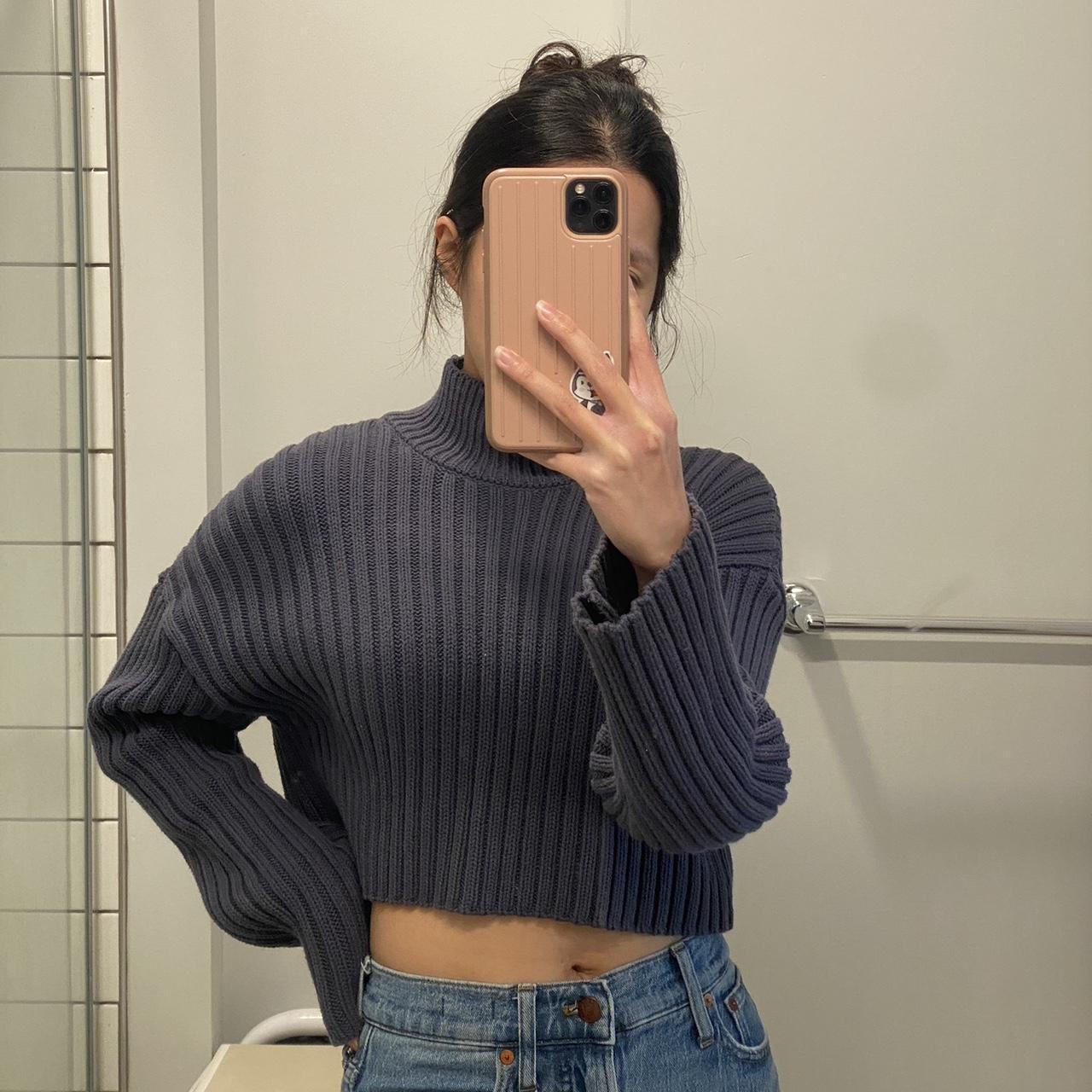 Zara Women's Navy and Grey Jumper | Depop