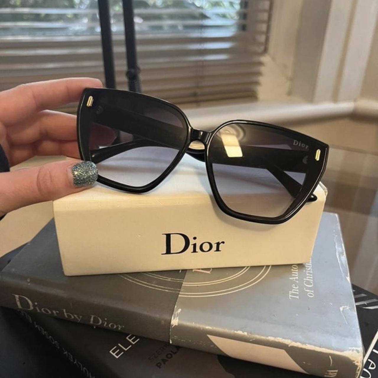 Dior Women's Black and White Sunglasses | Depop