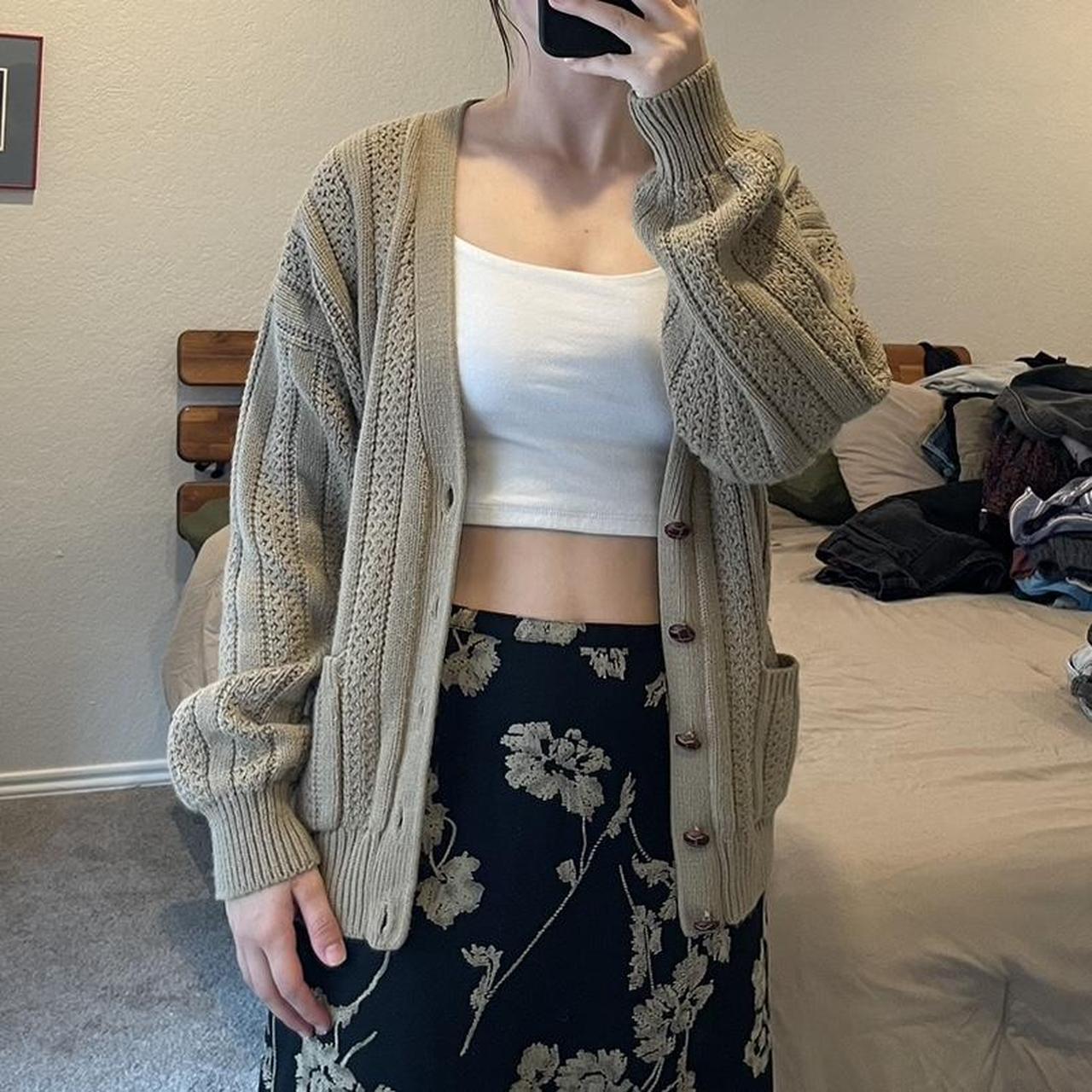Thick tan knit cardigan perfect for fall and Depop