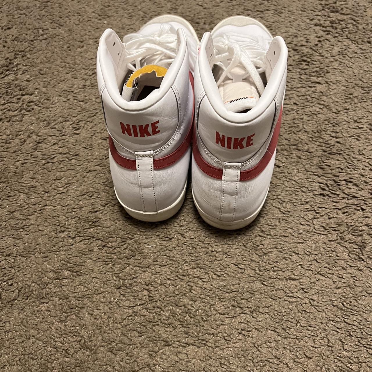 Nike High Top Blazers, white with a red swoosh, size 15 - Depop