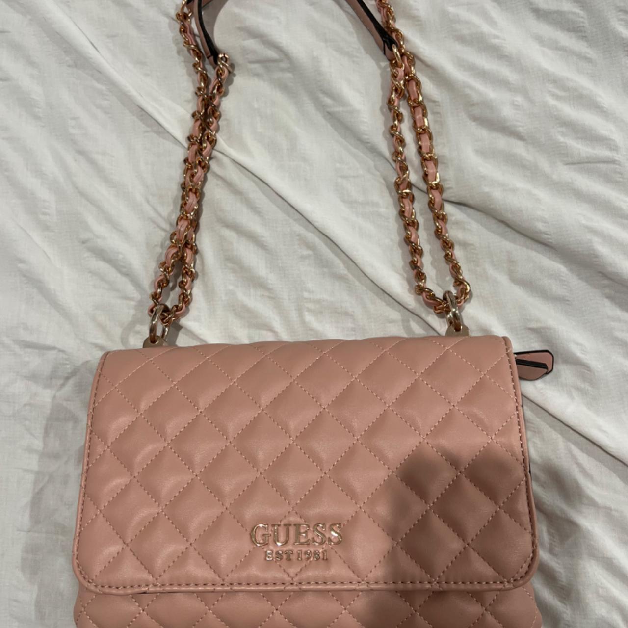 Guess Quilted Pink Leather Shoulder Bag Has Been Depop