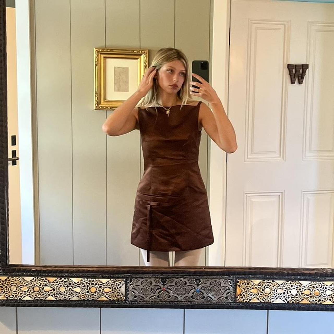 Sandy Liang gretch dress in brown. Size 4. Great | Depop