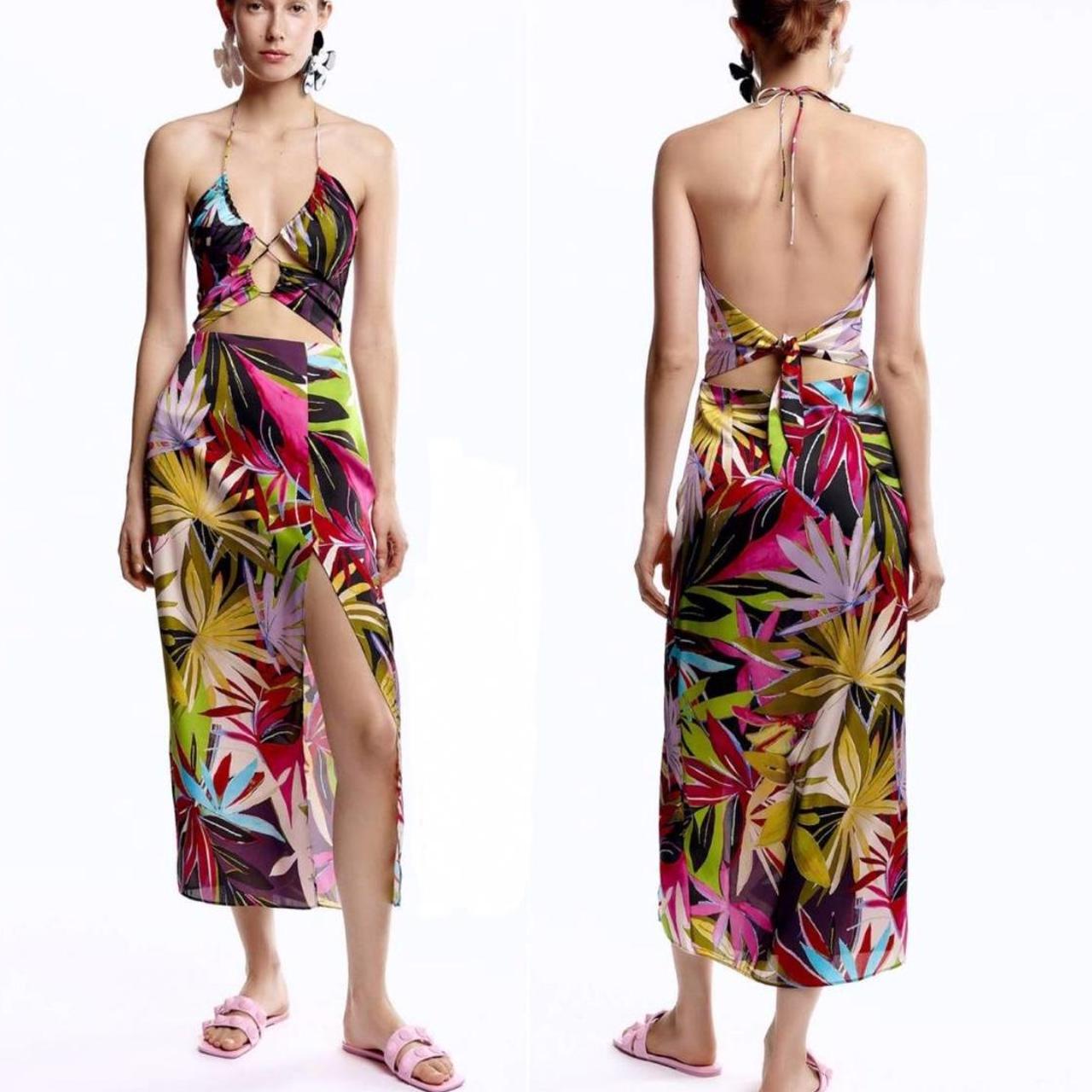 NEW WOMEN ZARA TROPICAL PRINT CUT OUT DRESS -... - Depop