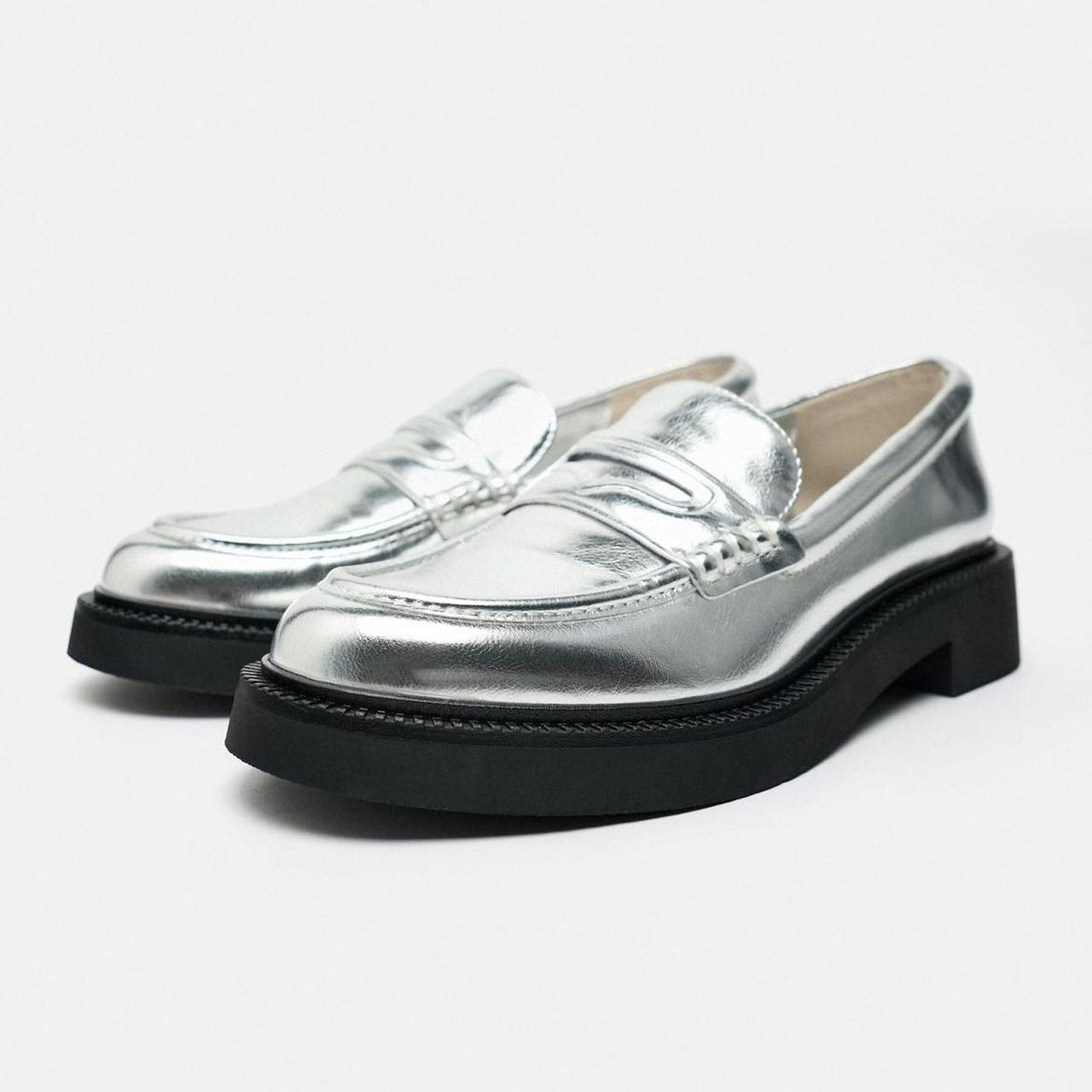 Zara silver loafers in women’s size 7.5 (eur 38). NWOT. - Depop