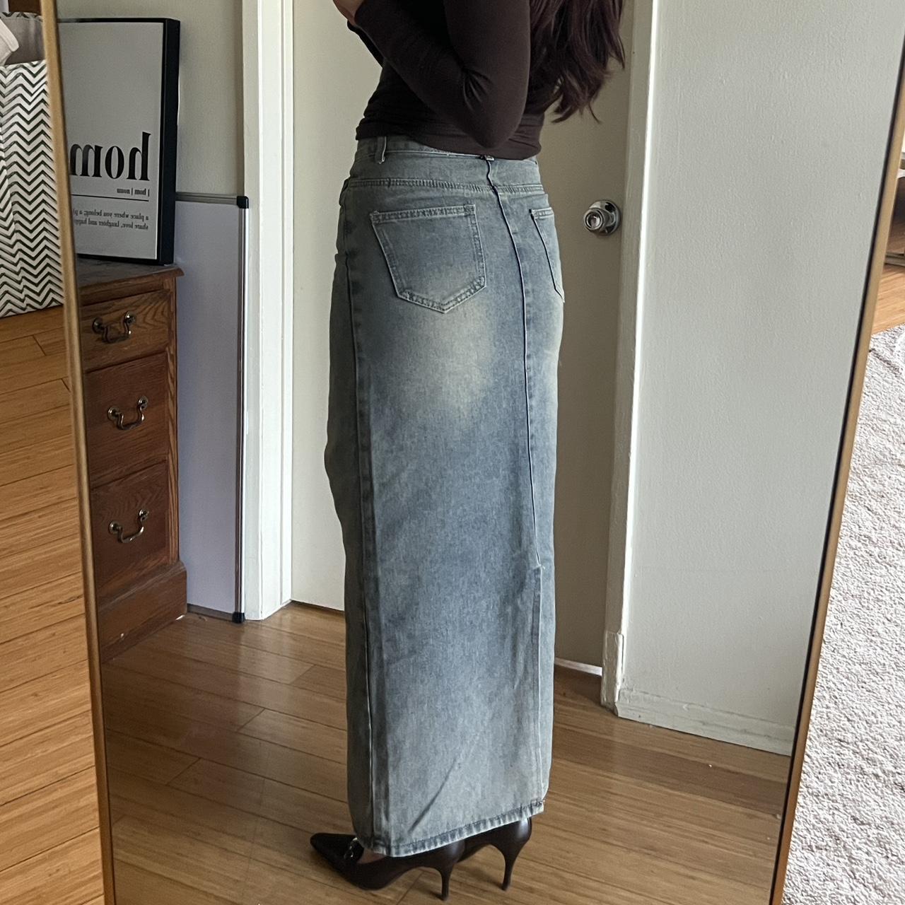 Aged vintage jean skirt (fits tight on waist) - Depop