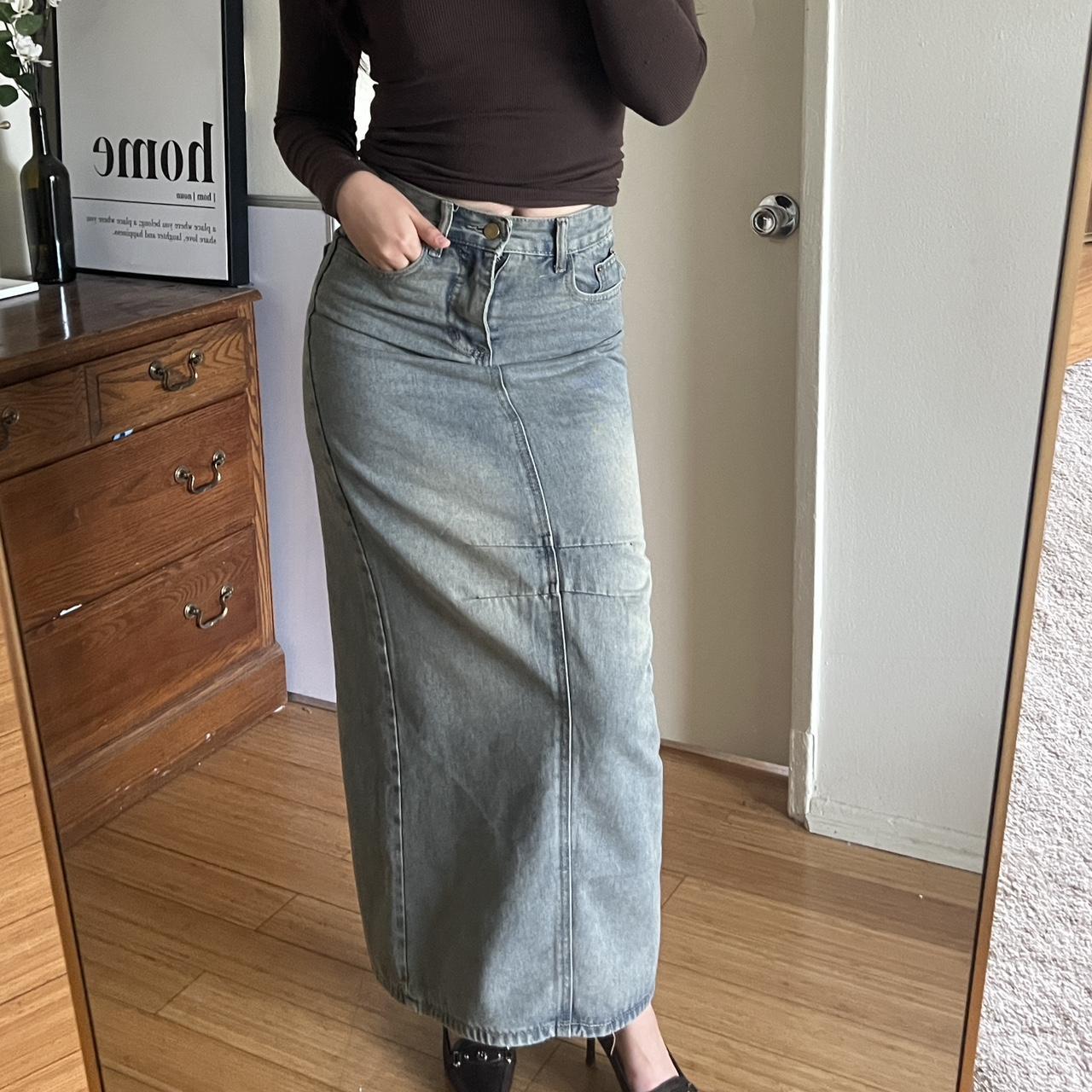 Aged Vintage Jean Skirt (fits Tight On Waist) - Depop