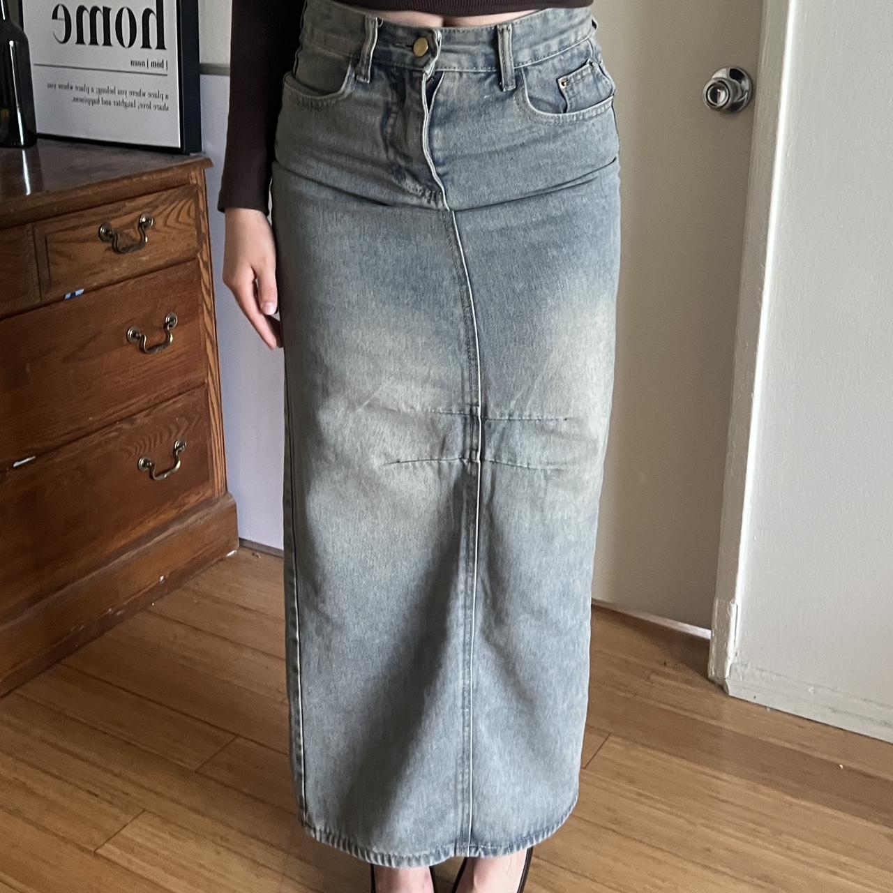 Aged vintage jean skirt (fits tight on waist) - Depop