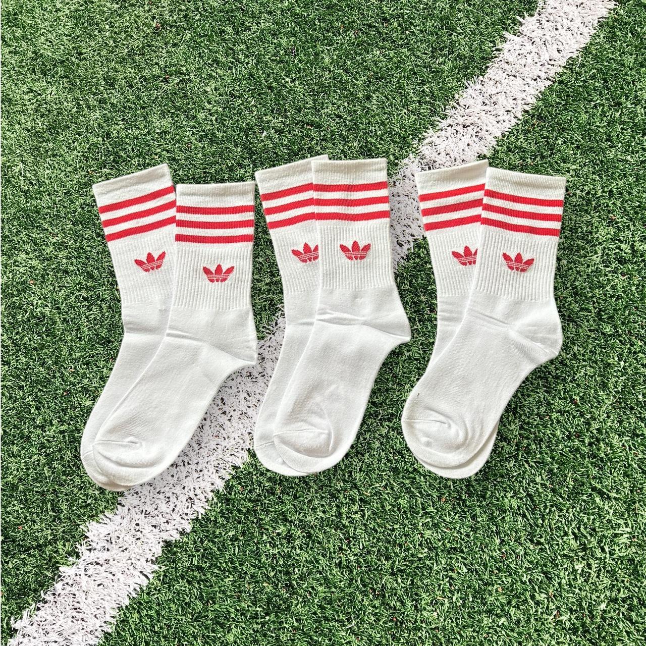 White and red adidas socks pack of 3 #adidas #white... - Depop