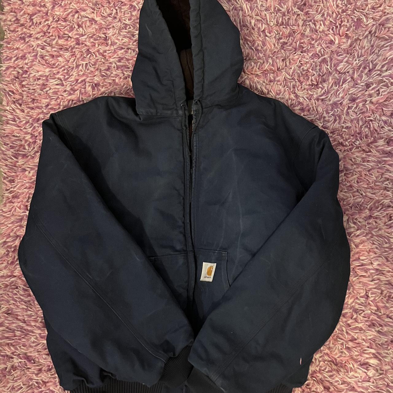 Navy blue carhartt bomber jacket Fits like a men’s... - Depop