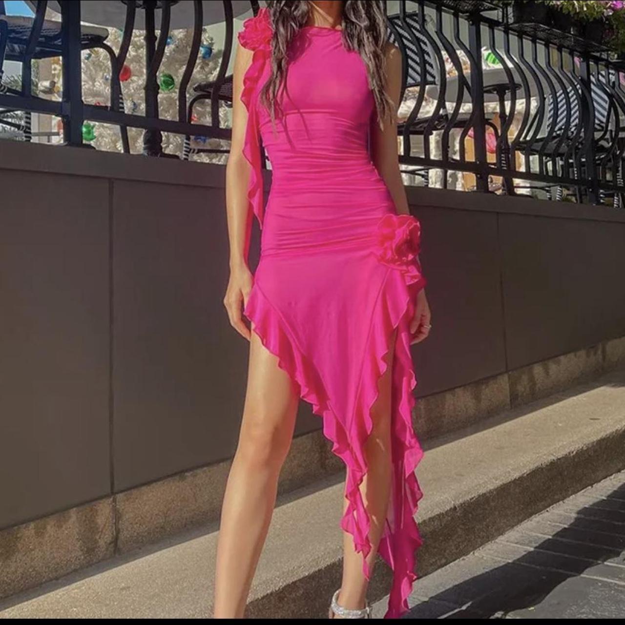 Mesh ruffle dress, missing the two flower pieces... - Depop