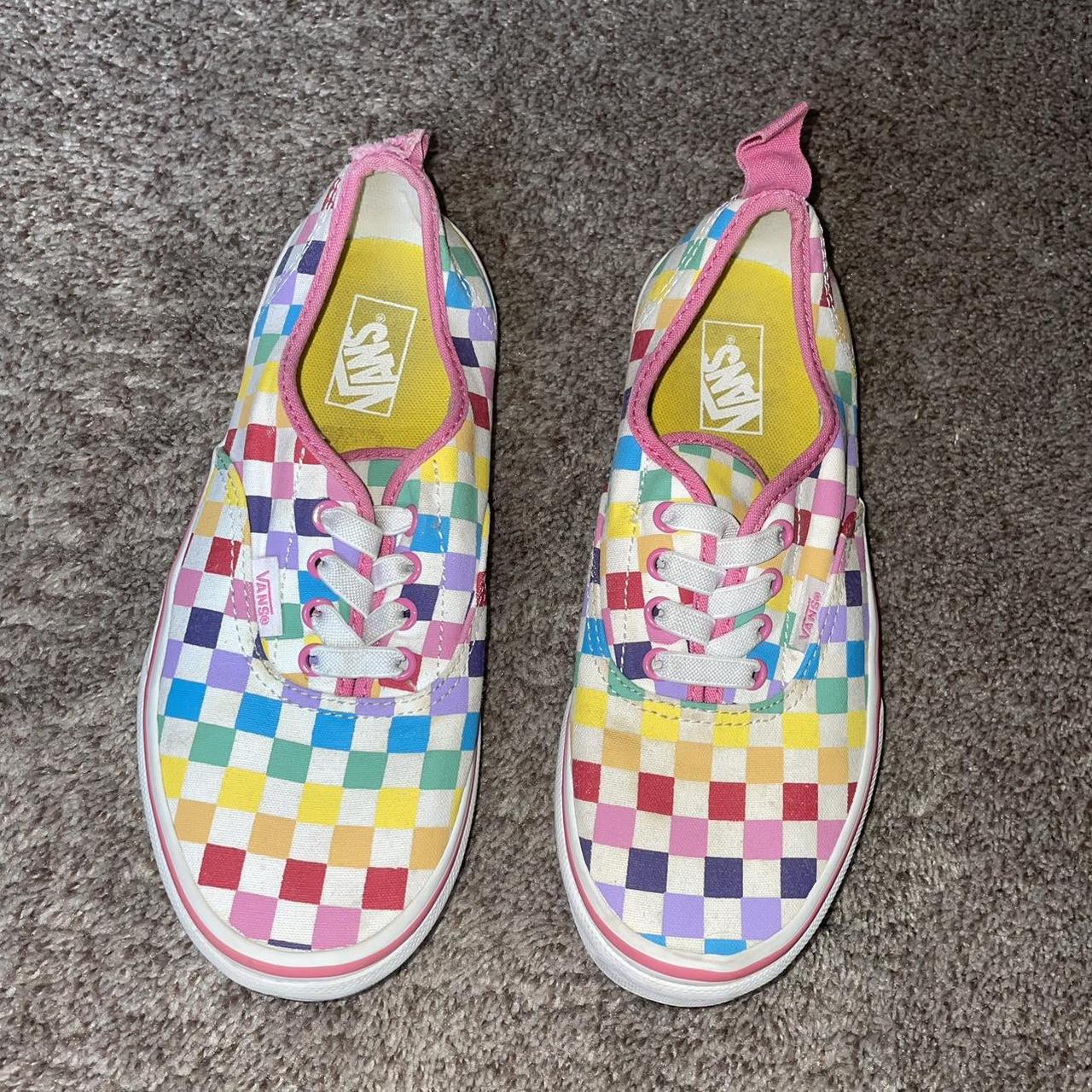 Rainbow checkered Vans child size US 4 UK 3. Slip. Depop