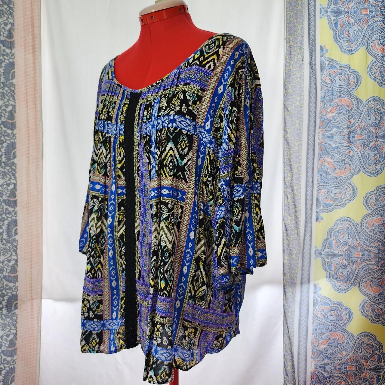 EST. 1946 CATO Blue Tunic Blouse Black Lace Size... - Depop