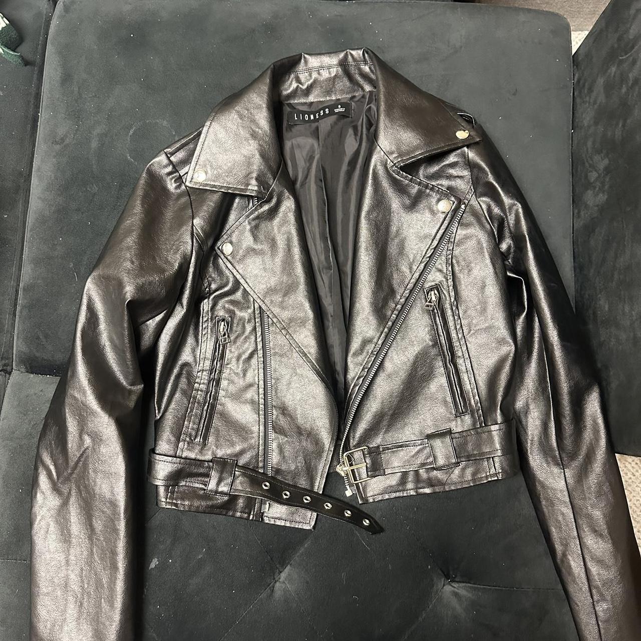 Black lioness leather jacket size small - Depop