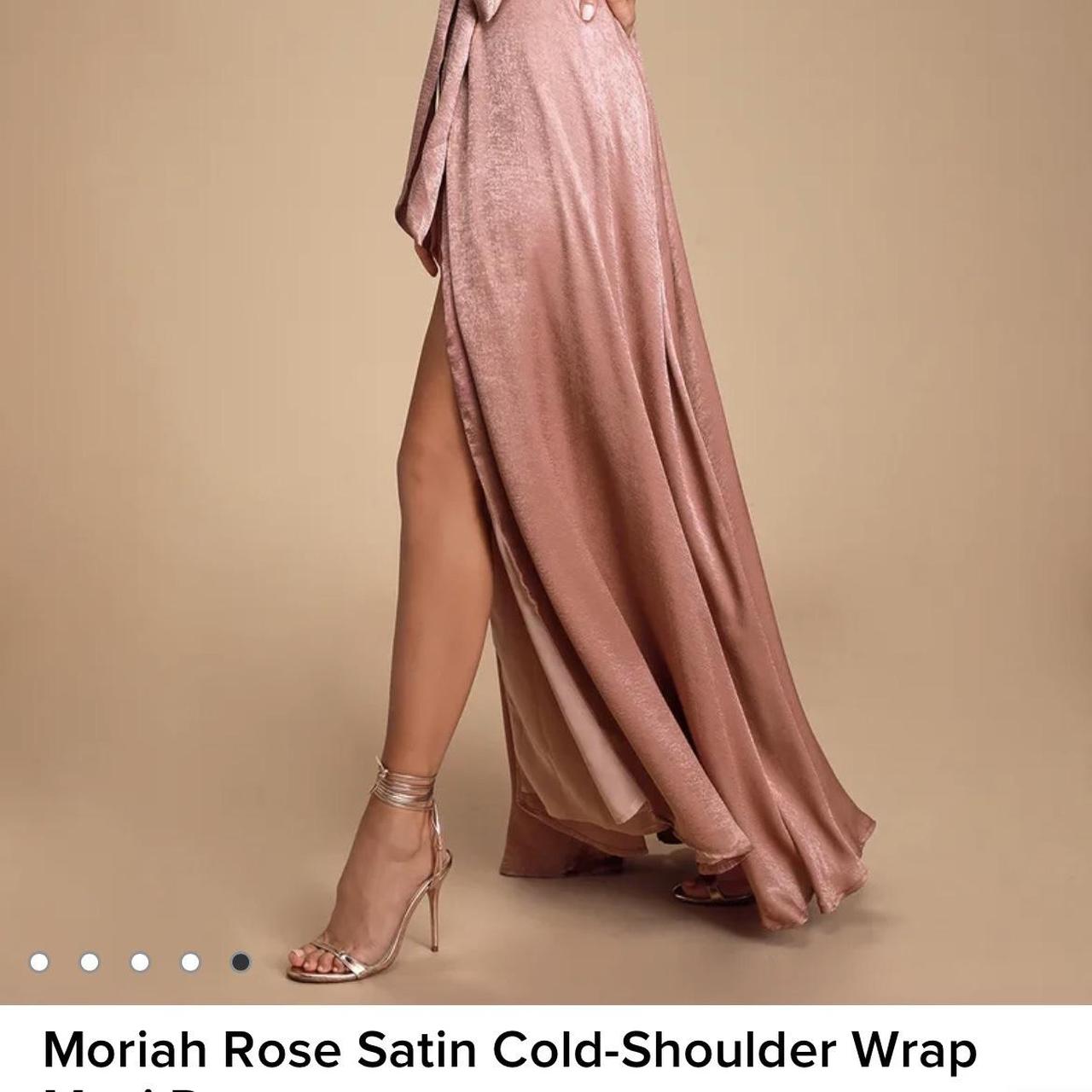 Moriah Rose Satin Cold-Shoulder Wrap Maxi Dress | Depop