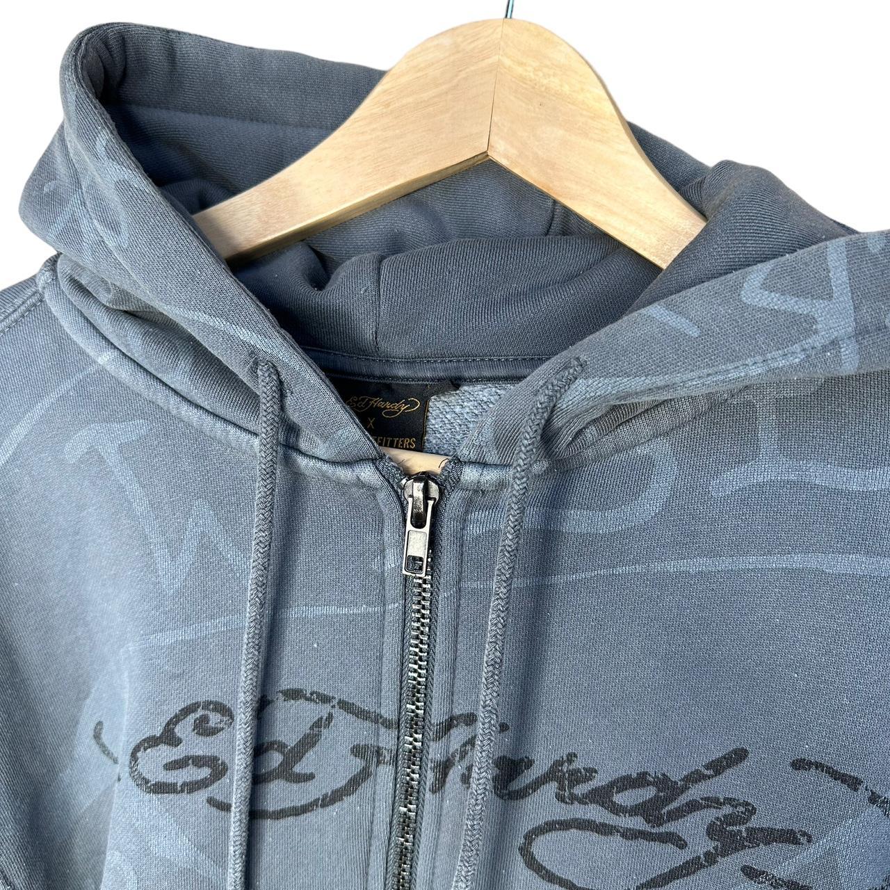 Ed Hardy grey zip up hoodie. Fits slightly oversized. - Depop