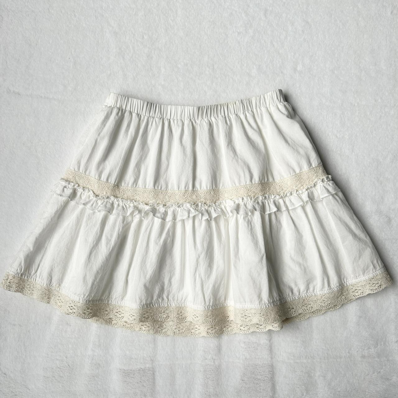 angelic coquette tiered skirt - white with cream... - Depop