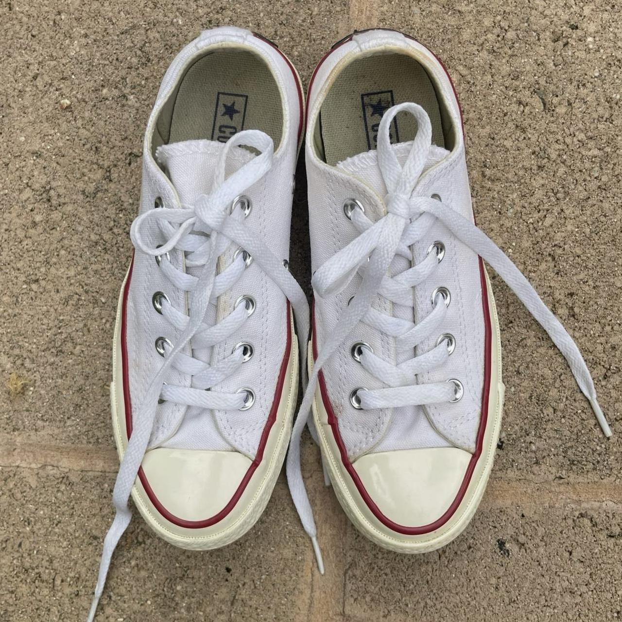 White Retro Converse Unique cream rubber sole and... - Depop