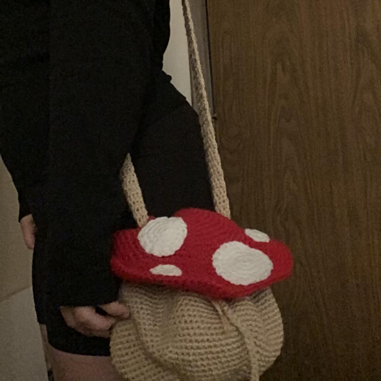 Crochet mushroom drawstring bag fits a good amount... Depop